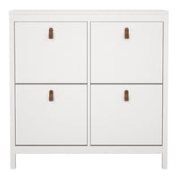 Thumbnail for White 4 Compartment Shoe Storage Cabinet With Leather Tab Handles