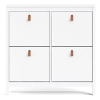 Thumbnail for White 4 Compartment Shoe Storage Cabinet With Leather Tab Handles