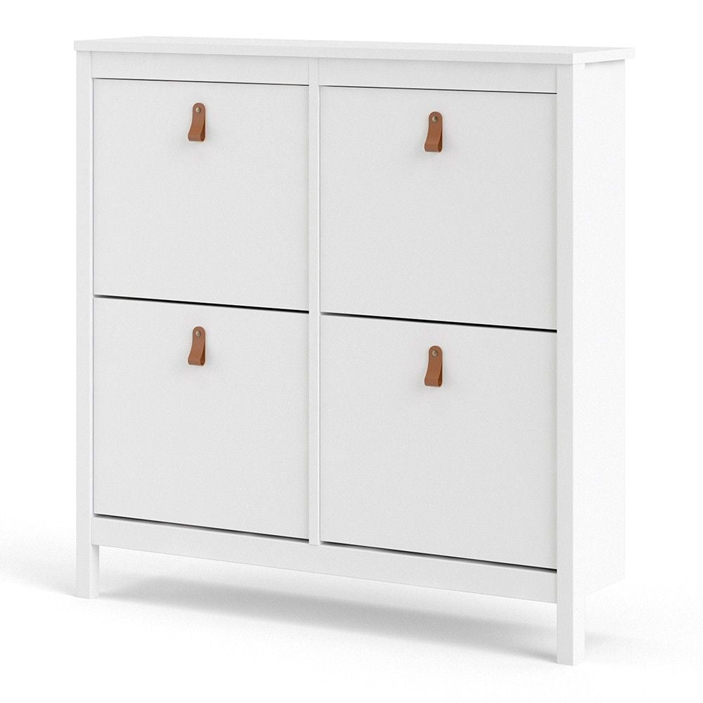 White 4 Compartment Shoe Storage Cabinet With Leather Tab Handles