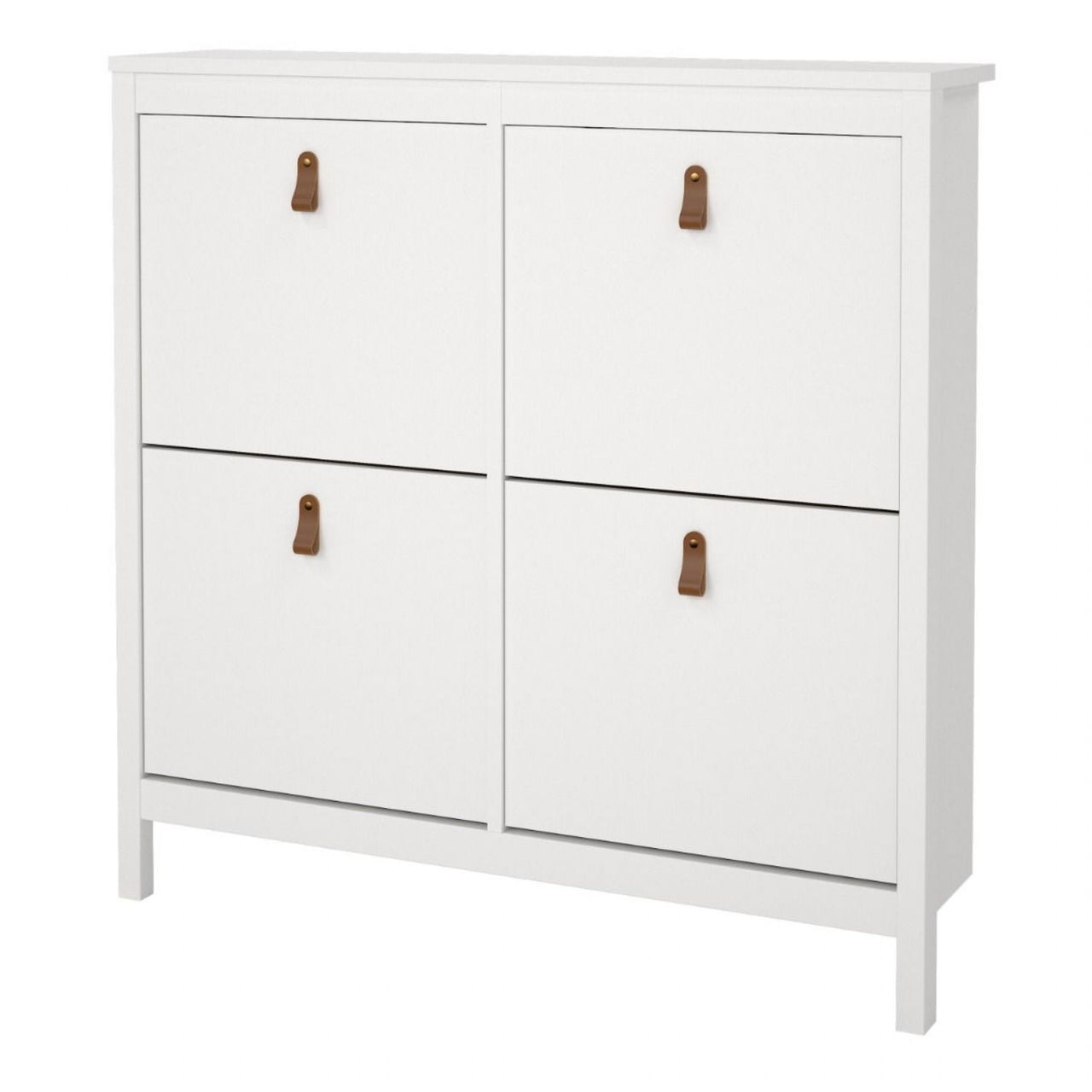 White 4 Compartment Shoe Storage Cabinet With Leather Tab Handles