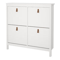 Thumbnail for White 4 Compartment Shoe Storage Cabinet With Leather Tab Handles