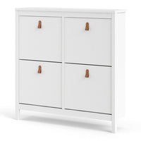 Thumbnail for White 4 Compartment Shoe Storage Cabinet With Leather Tab Handles