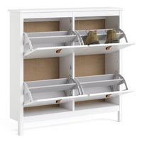 Thumbnail for White 4 Compartment Shoe Storage Cabinet With Leather Tab Handles