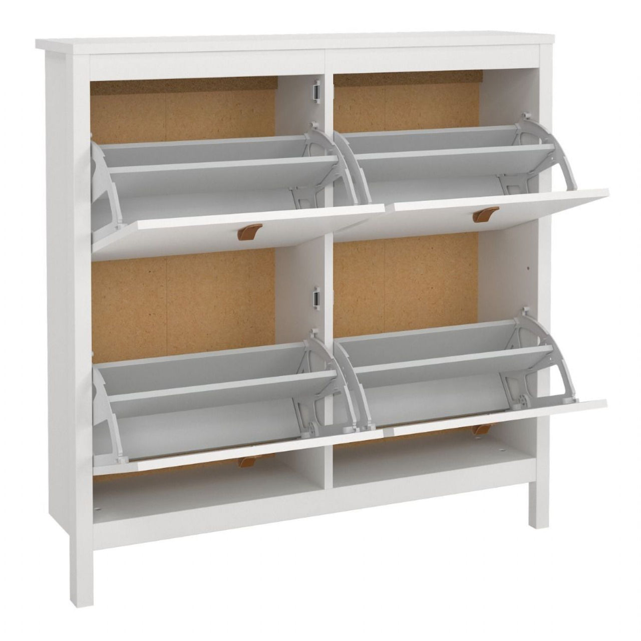 White 4 Compartment Shoe Storage Cabinet With Leather Tab Handles