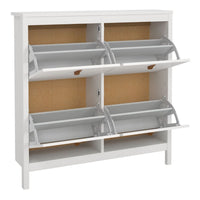 Thumbnail for White 4 Compartment Shoe Storage Cabinet With Leather Tab Handles