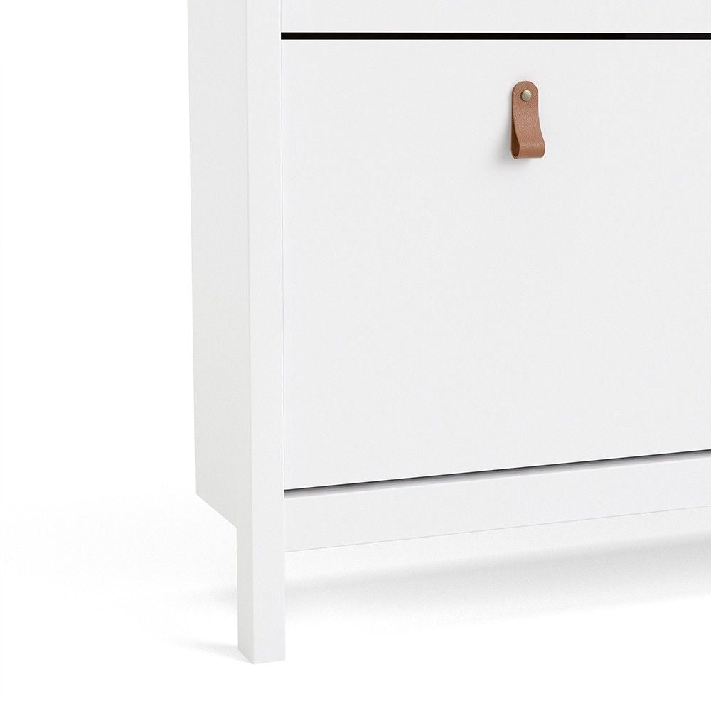 White 4 Compartment Shoe Storage Cabinet With Leather Tab Handles