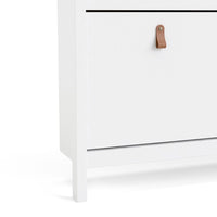 Thumbnail for White 4 Compartment Shoe Storage Cabinet With Leather Tab Handles