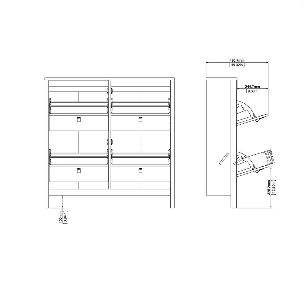 Matt Black 4 Compartment Shoe Cabinet