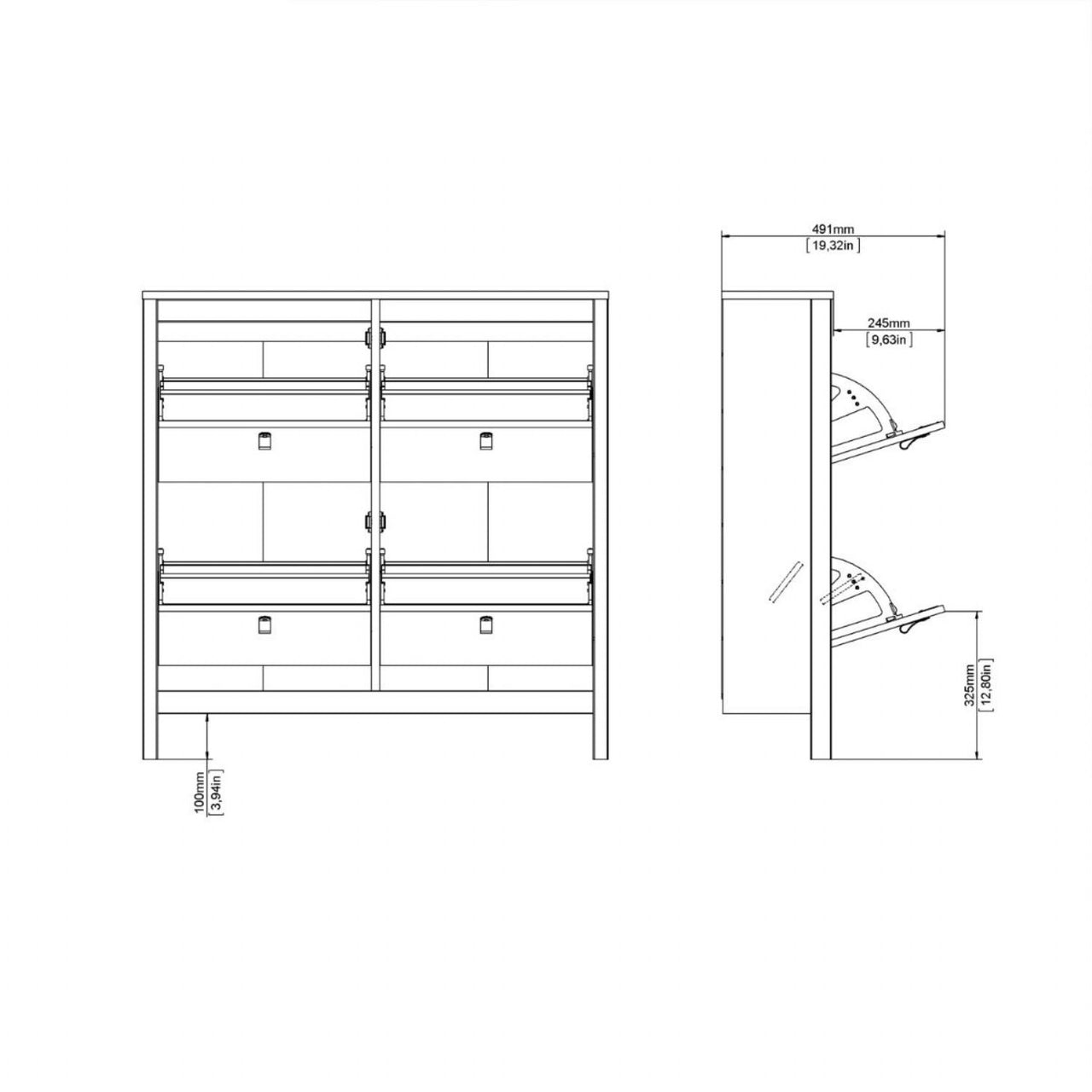 Matt Black 4 Compartment Shoe Cabinet