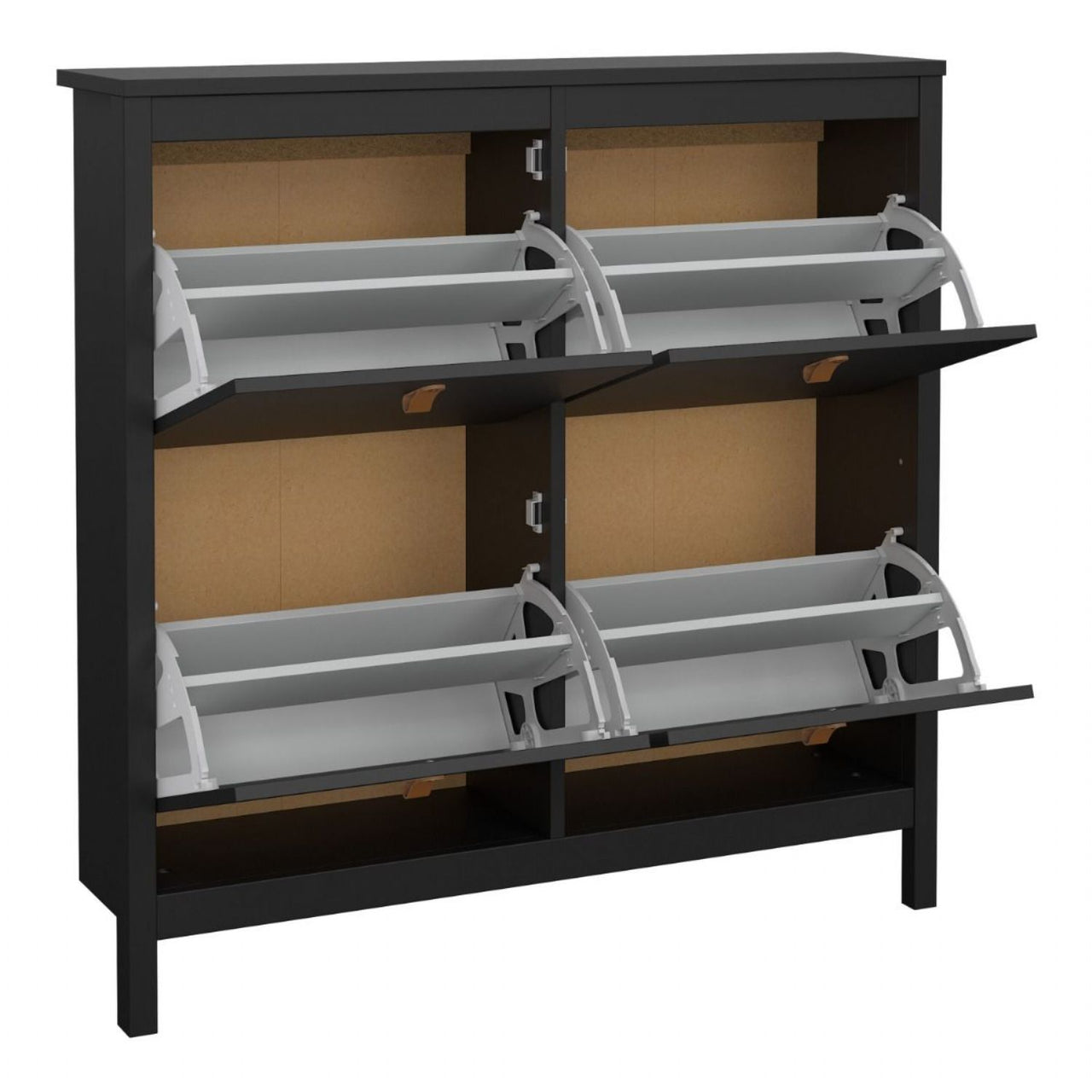 Matt Black 4 Compartment Shoe Cabinet