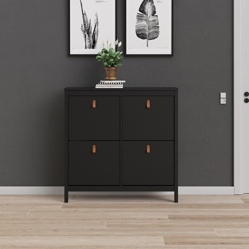 Matt Black 4 Compartment Shoe Cabinet