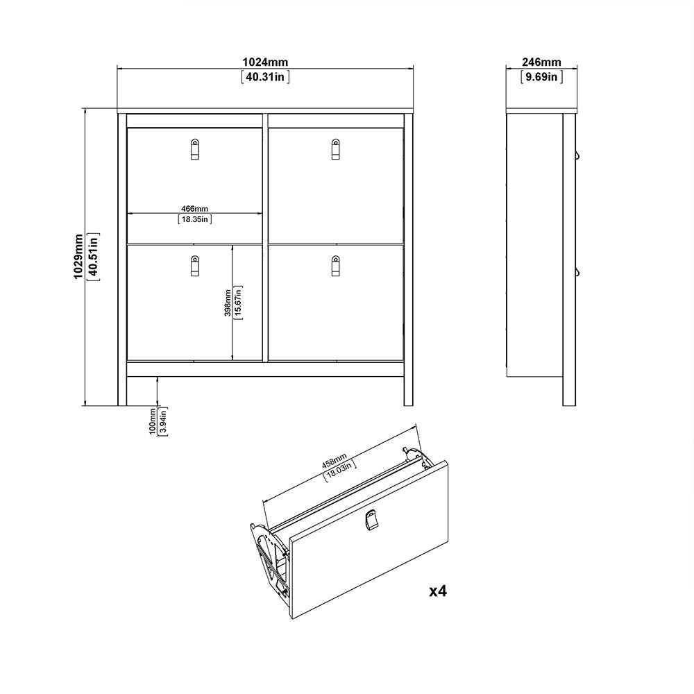 Matt Black 4 Compartment Shoe Cabinet