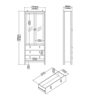 Thumbnail for White 2 Glass Door And 3 Drawer Cabinet With Brown Leather Handles