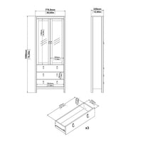 Thumbnail for White 2 Glass Door And 3 Drawer Cabinet With Brown Leather Handles