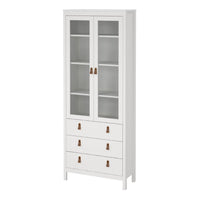 Thumbnail for White 2 Glass Door And 3 Drawer Cabinet With Brown Leather Handles