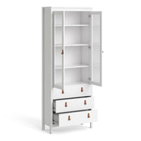 Thumbnail for White 2 Glass Door And 3 Drawer Cabinet With Brown Leather Handles