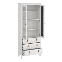 Thumbnail for White 2 Glass Door And 3 Drawer Cabinet With Brown Leather Handles