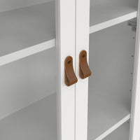 Thumbnail for White 2 Glass Door And 3 Drawer Cabinet With Brown Leather Handles