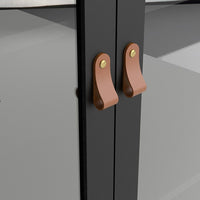 Thumbnail for Matt Black 2 Door 3 Drawer Cabinet With Brown Leather Tab Handles