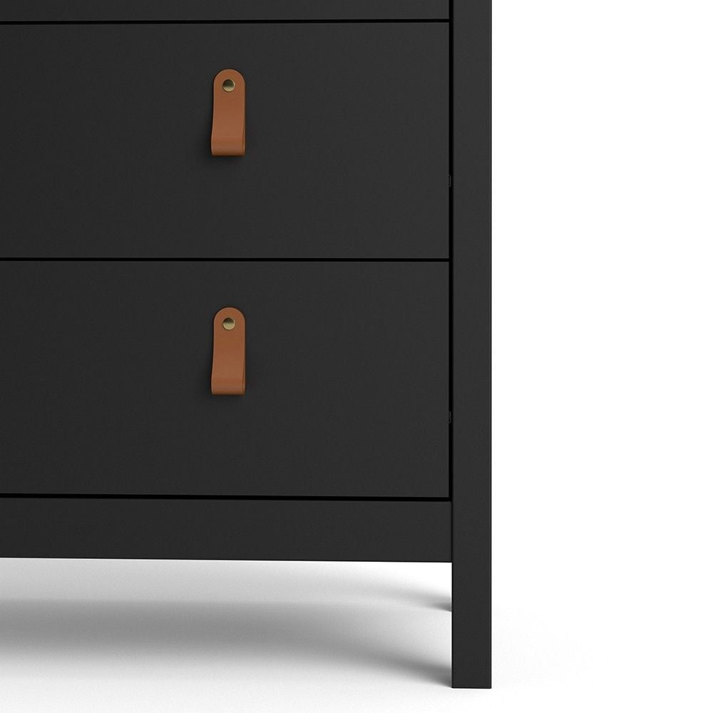 Matt Black 2 Door 3 Drawer Cabinet With Brown Leather Tab Handles