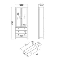 Thumbnail for Matt Black 2 Door 3 Drawer Cabinet With Brown Leather Tab Handles