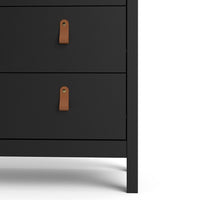 Thumbnail for Matt Black 2 Door 3 Drawer Cabinet With Brown Leather Tab Handles