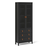 Thumbnail for Matt Black 2 Door 3 Drawer Cabinet With Brown Leather Tab Handles