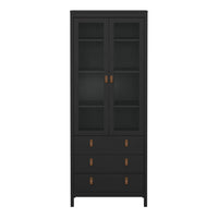 Thumbnail for Matt Black 2 Door 3 Drawer Cabinet With Brown Leather Tab Handles