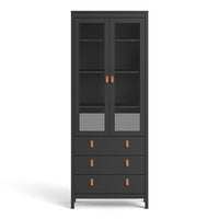 Thumbnail for Matt Black 2 Door 3 Drawer Cabinet With Brown Leather Tab Handles