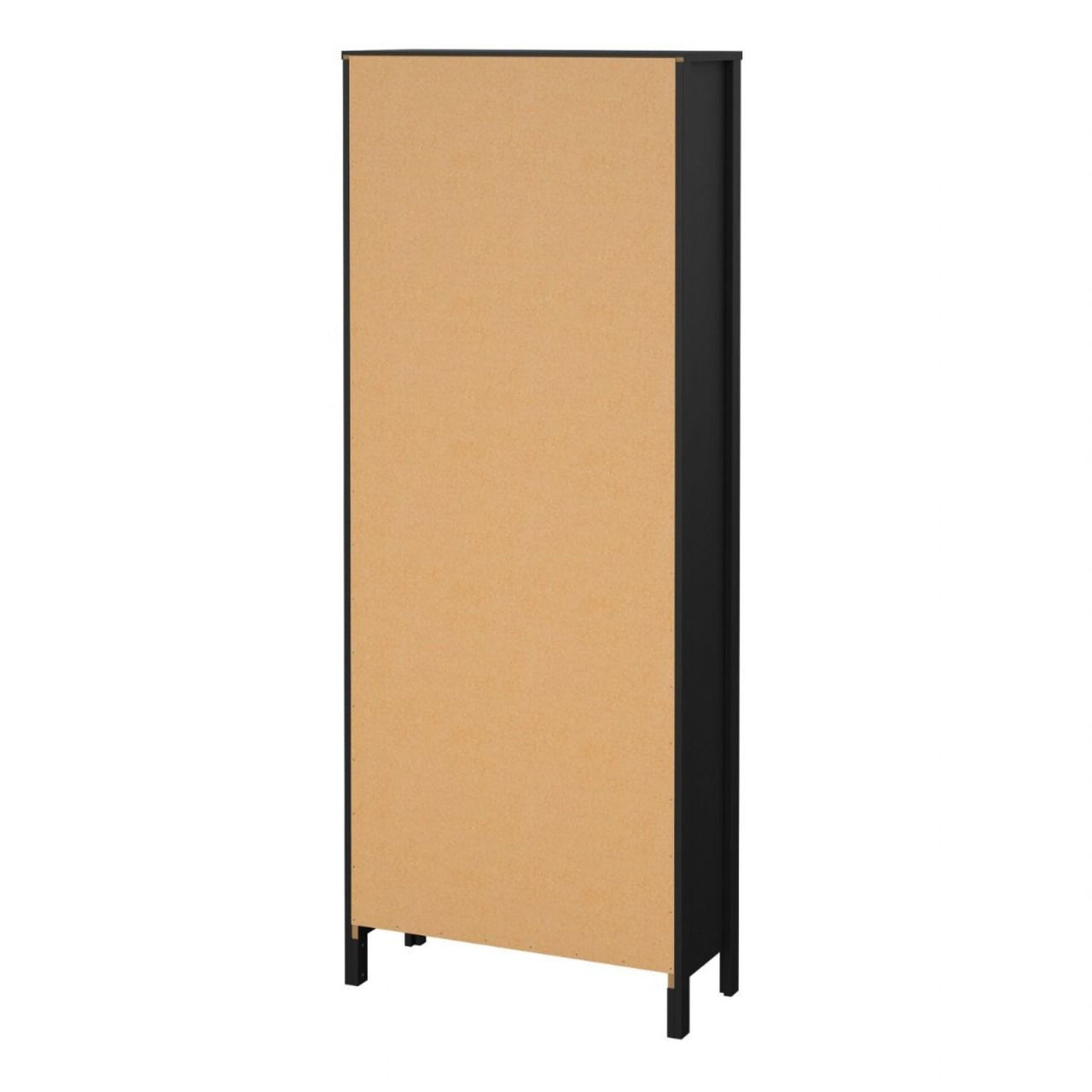 Matt Black 2 Door 3 Drawer Cabinet With Brown Leather Tab Handles