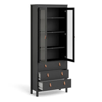 Thumbnail for Matt Black 2 Door 3 Drawer Cabinet With Brown Leather Tab Handles