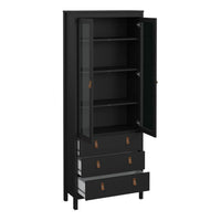 Thumbnail for Matt Black 2 Door 3 Drawer Cabinet With Brown Leather Tab Handles