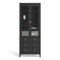 Thumbnail for Matt Black 2 Door 3 Drawer Cabinet With Brown Leather Tab Handles