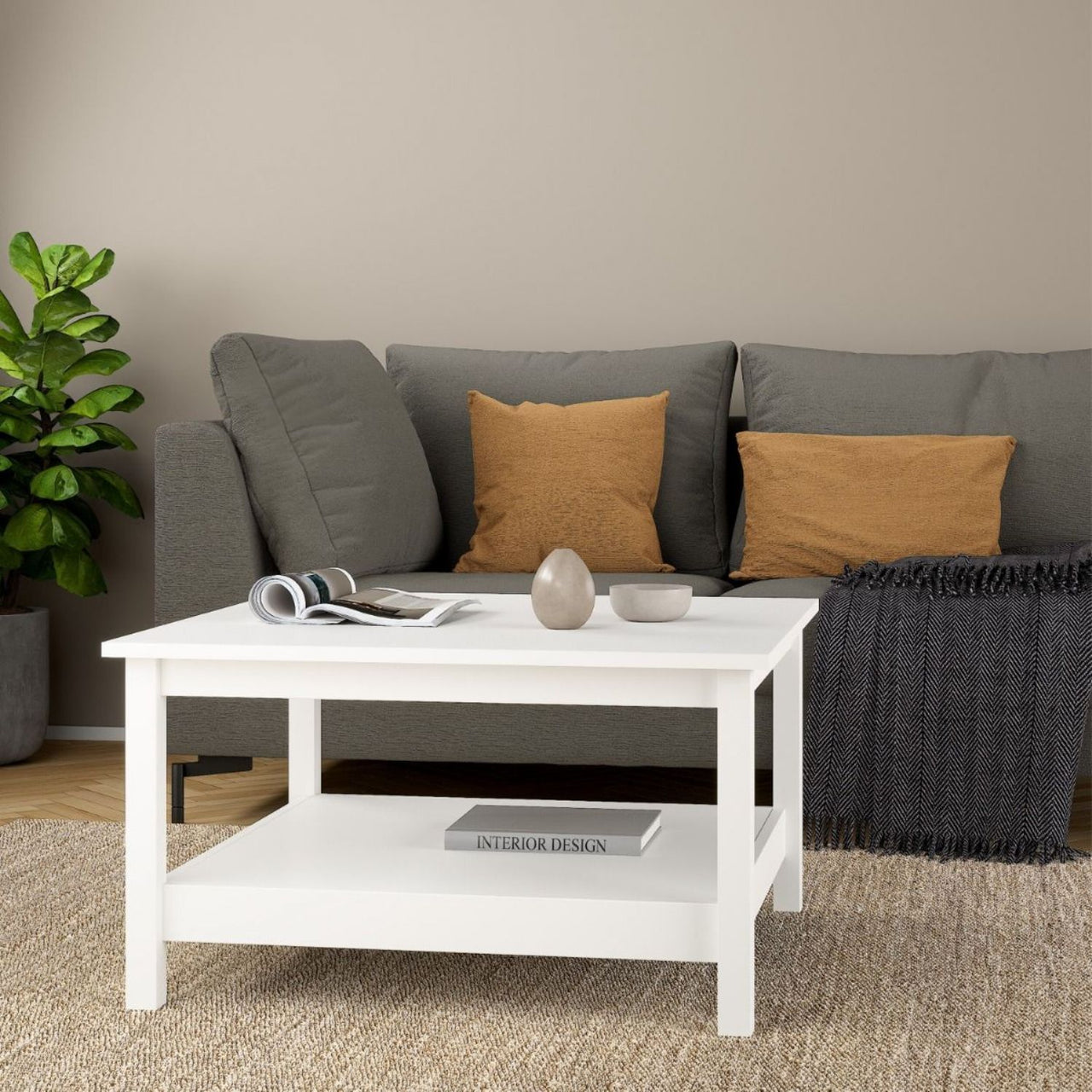 Traditional Small White Open Shelf Coffee Table