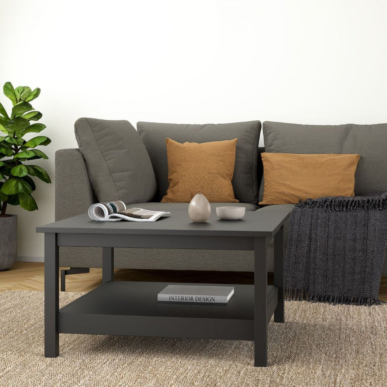 Small Matt Black Open Shelf Coffee Table