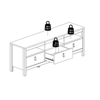 Thumbnail for White Wooden Large 3 Drawer TV Unit with Brown Leather Tab Handles