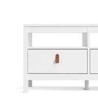 Thumbnail for White Wooden Large 3 Drawer TV Unit with Brown Leather Tab Handles