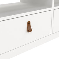 Thumbnail for White Wooden Large 3 Drawer TV Unit with Brown Leather Tab Handles