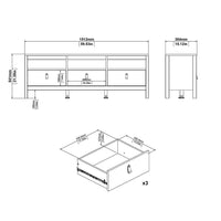 Thumbnail for White Wooden Large 3 Drawer TV Unit with Brown Leather Tab Handles