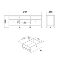 Thumbnail for Traditional Matt Black 3 Drawer TV Unit With Brown Leather Tab Handles