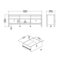 Thumbnail for Traditional Matt Black 3 Drawer TV Unit With Brown Leather Tab Handles