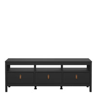 Thumbnail for Traditional Matt Black 3 Drawer TV Unit With Brown Leather Tab Handles