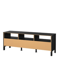 Thumbnail for Traditional Matt Black 3 Drawer TV Unit With Brown Leather Tab Handles