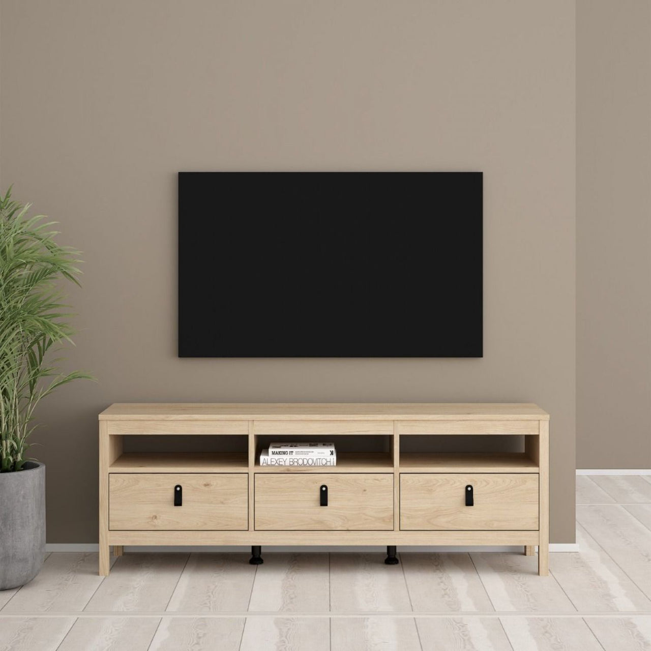 Barcelona TVUnit 3 Drawers in Jackson Hickory Oak