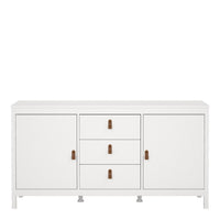 Thumbnail for Wide White 2 Door 3 Drawer Sideboard With Brown Leather Tab Handles