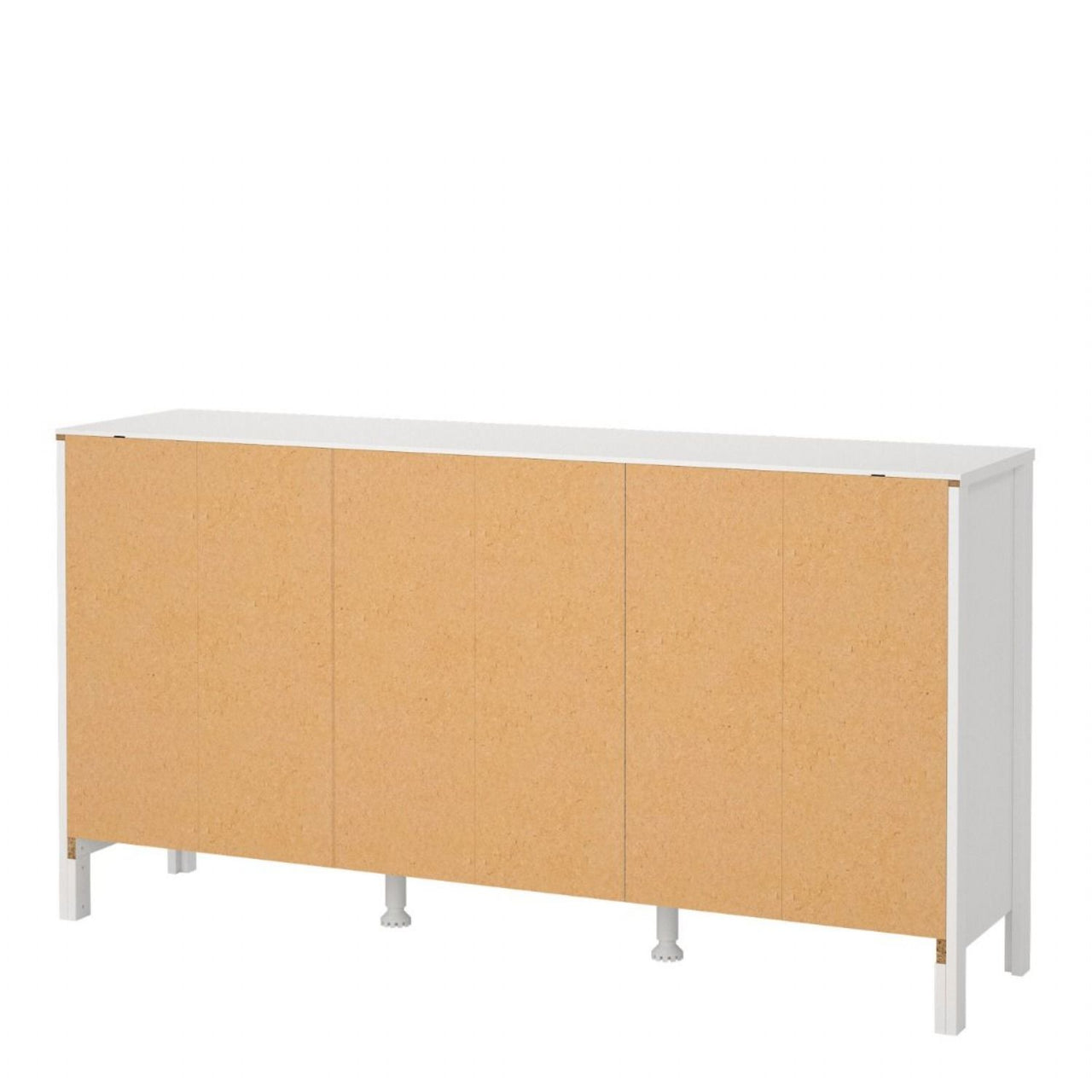 Wide White 2 Door 3 Drawer Sideboard With Brown Leather Tab Handles