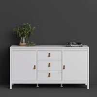 Thumbnail for Wide White 2 Door 3 Drawer Sideboard With Brown Leather Tab Handles