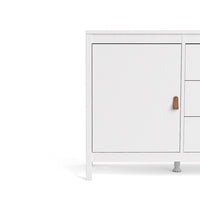 Thumbnail for Wide White 2 Door 3 Drawer Sideboard With Brown Leather Tab Handles