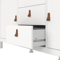 Thumbnail for Wide White 2 Door 3 Drawer Sideboard With Brown Leather Tab Handles