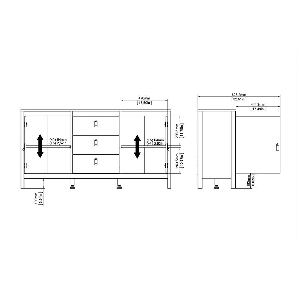 Matt Black 2 Door And 3 Drawer Sideboard With Leather Tab Handles